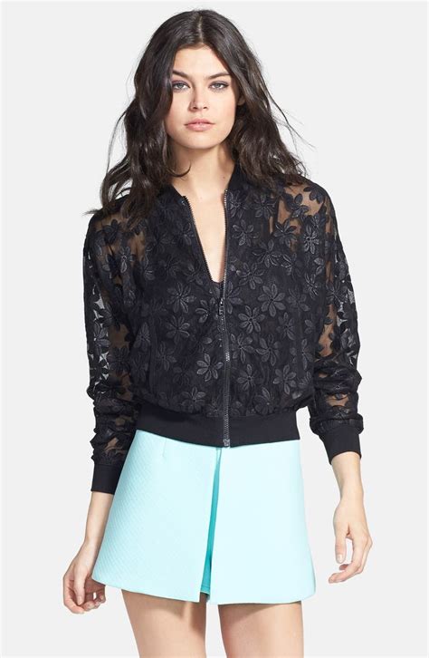 Mesh Floral Embroidered Bomber Jacket 